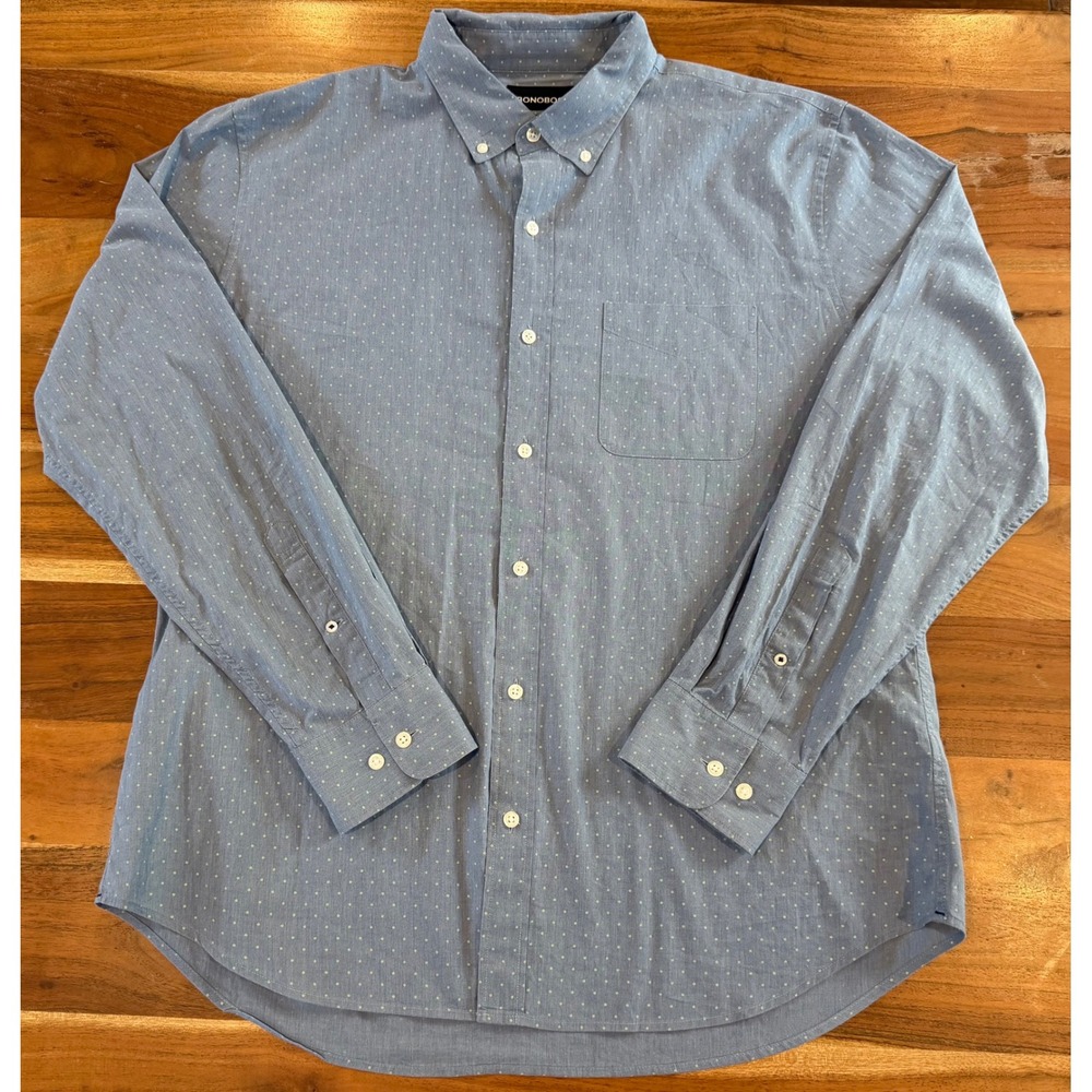 Bonobos Mens XL Slim Fit Button Down Shirt Blue Green Micro Dot Long Sleeve